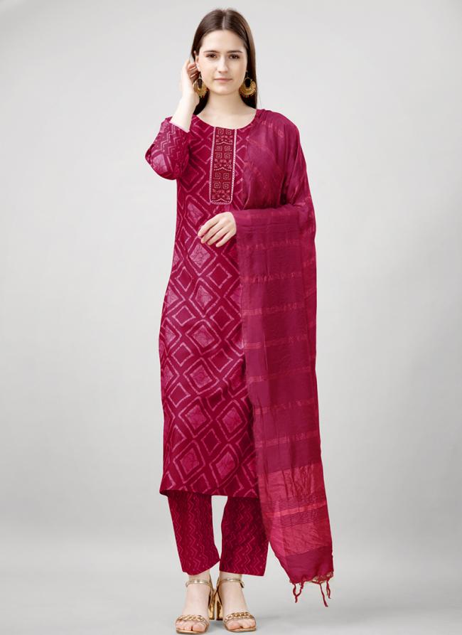 Rayon Hot Pink Festival Wear Printed Readymade Straight Suit